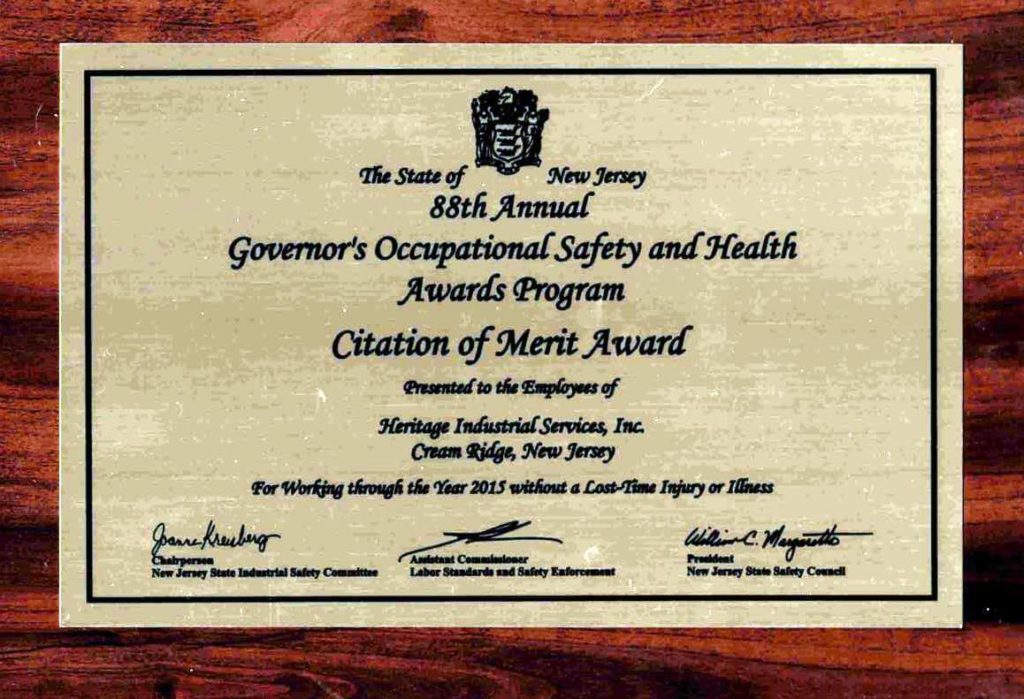 Heritage Industrial Services Earns the Citation of Merit Award for Exemplary Safety Program